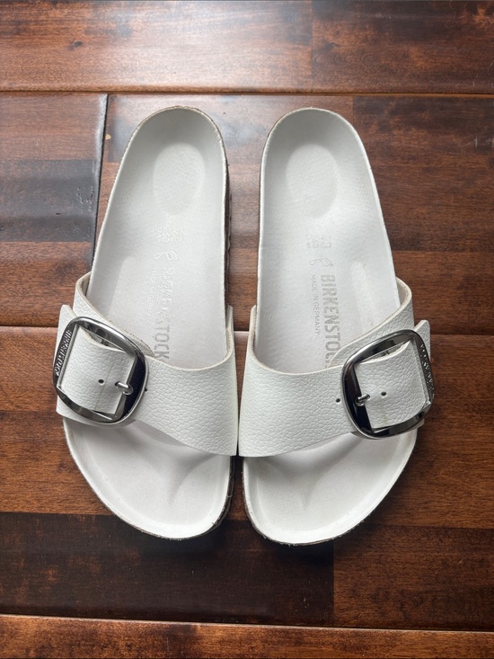Birkenstock Shoes - Birkenstock White Madrid Big Buckle Slide Sandals - Single Strap